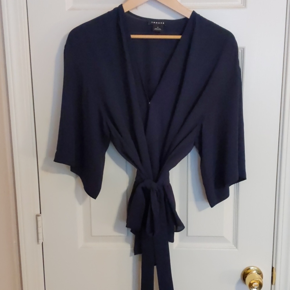 Trouve Navy wrap top, size M